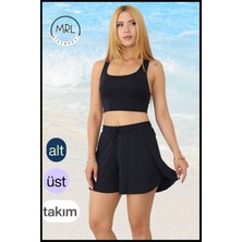 Miss Maral Kadın Şortlu Mayo Spor Takım Lacivert – 2 Katmanlı, Havuz & Deniz Kenarı Kullanımına Uygun TK3108