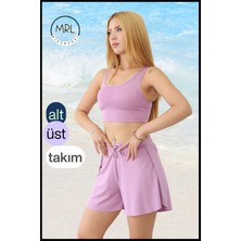 Miss Maral Kadın Şortlu Mayo Spor Takım Lila Leylak – 2 Katmanlı, Havuz & Deniz Kenarı Kullanımına Uygun TK3108