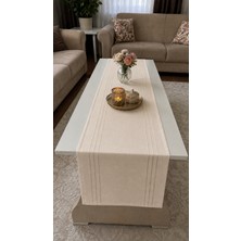 Zeyno Home Tekstil %100 Polyester Dertsiz Leke Tutmaz Şerit Desenli Runner Masa Örtüsü 34X220 cm