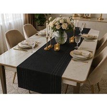 Zeyno Home Tekstil %100 Polyester Dertsiz Leke Tutmaz Şerit Desenli Runner Masa Örtüsü 34X220 cm