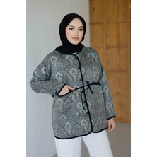 Moonsc Kadın Etnik Desenli Ceket Uzun Kol Laci-Gri Dokuma Casual/günlük Stil
