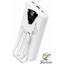 farissu 20000MAH Power Bank 22.5W Süper Hızlı Şarj Type-C Lightning Dahili Kablolu Dijital Göstergeli
