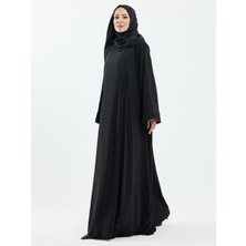 Kadeem Giyim Serra Şal Hediyeli Düğme Detaylı Dubai Abaya Takım Siyah - 1015