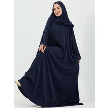 Kadeem Giyim Serra Şal Hediyeli Düğme Detaylı Dubai Abaya Takım Lacivert - 1015