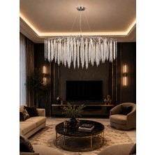 LED Yeni Model 120 cm Ağaç  Kristal Lüx Salon Avize Krom Renk Ithal Kasa