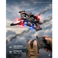Mavi Su Dünyası Uzaktan Kumandalı Uçak Dron Thunder Combat Kırmızı | 2.4ghz 360 Derece Dönebilen | LED Işıklı | Otomatik Iniş Kalkış Özellikli Kırmızı