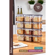 Stile Cucina 12 Li Kare Erzak Saklama Kabı Baharatlık Seti 0,55 Litre Etiket Hediyeli Antrasit