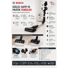 Bosch 18V Turbospin Motor, 40 Dakikaya Kadar Çalışma Süresi, Çıkarılabilir 3.0AH Batarya, Katlanabilir Boru Teknolojisi, El Süpürgesi Fonksiyonu, 10 Yıl Motor Garantisi