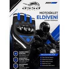Assa Moto EN13594 Ce Sertifikalı Mavi Yarım Eldiven Kısa Mavi Spor Reflektörlü Motorcu Eldiveni
