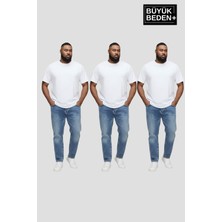 Superlife Büyük Beden Erkek Basic  3xl-6xl  Bisiklet Yaka 3'lü Tişört Seti SPR26BTS510+3