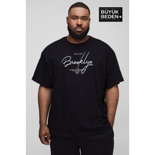 Superlife Erkek Büyük Beden El Yazılı Brooklyn Baskılı 3xl-6xl Bisiklet Yaka Tshırt SPR26BTS510-6