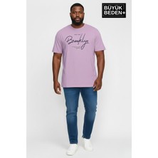 Superlife Erkek Büyük Beden El Yazılı Brooklyn Baskılı 3xl-6xl Bisiklet Yaka Tshırt SPR26BTS510-6