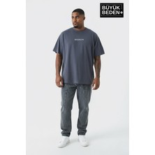 Superlife Erkek Büyük Beden Orta Brooklyn Baskılı 3xl-6xl Bisiklet Yaka Tshırt SPR26BTS510-8
