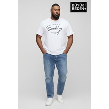 Superlife Erkek Büyük Beden El Yazılı Brooklyn Baskılı 3xl-6xl Bisiklet Yaka Tshırt SPR26BTS510-6