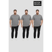 Superlife Büyük Beden Erkek Basic  3xl-6xl  Bisiklet Yaka 3'lü Tişört Seti SPR26BTS510+3
