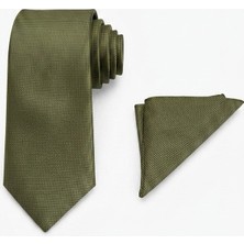 Sdnyazo Louis Cavalle Erkek Yeşil Armürlü Kravat ve Mendil Seti - Polyester Kumaş