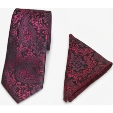 Sdnyazo Louis Cavalle Bordo Desenli Erkek Kravat ve Mendil Seti - Mikrofiber Kumaş