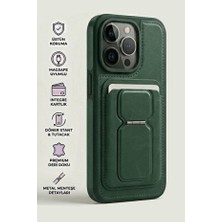 Nare iPhone 13 Pro Max Kartlı Kılıf Magsafe Uyumlu Döner Standlı Tutacaklı Premium Deri Dokulu Siyah Kılıf