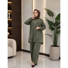 Esra Butik Pike Kumaş Tesettür Pantolonlu Takım Büyük Beden Rahat Kalıp Uzun Tunik Ikili Takım 42-54 Beden