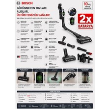 Bosch Çift Batarya ile 160 Dakikaya Kadar Çalışma Süresi, Hepa Filtreleme, Tft Ekran, Anti-Tangle Fırça, Çıkarılabilir Batarya ve Üst Düzey Halı Temizleme Performansı