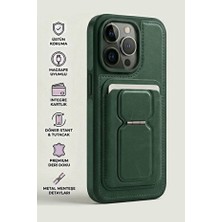 Nare iPhone 15 Pro Max Kartlı Kılıf Magsafe Uyumlu Döner Standlı Tutacaklı Premium Deri Dokulu Siyah Kılıf