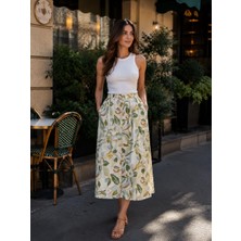Noya Atelier Doğa Desenli Rahat Kesim Midi Etek