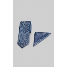 Sdnyazo Louis Cavalle Lacivert ve Beyaz Desenli Erkek Kravat ve Mendil Seti - Mikrofiber Kumaş