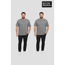 Superlife Büyük Beden Erkek Basic Bisiklet Yaka 2'li Tişört Seti 3xl-6xl SPR26BTS510+2