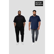 Superlife Büyük Beden Erkek Basic Bisiklet Yaka 2'li Tişört Seti 3xl-6xl SPR26BTS510+2