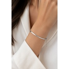 Balenbi Jewelry Kadın Taş Detaylı Gümüş Renk Kalın Gurmet Zincir Kararmaz Çelik Bileklik 1105