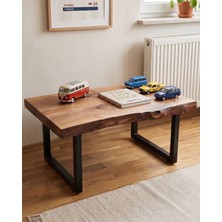 Pera Home Doğal Ceviz Kütük Orta Sehpa Masif Ahşap Live Edge Tasarım Metal Ayaklı Salon Sehpası - 40X40 cm