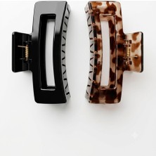 Fugo Concept 2'li Büyük Boy Mandal Toka Seti 8,5 cm Siyah ve Leopar Desenli Güçlü Tutuşlu Saç Tokası