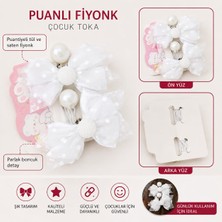PeriMila Kız Çocuk Tül Puantiyeli Boncuklu Fiyonk Lastik Toka 2li Set