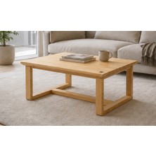 Goob %100 Masif Çam Ahşap Orta Sehpa 85X60X40 cm | Doğal Ahşap Salon Sehpası, Modern Minimal Dikdörtgen Sehpa, Oturma Odası Sehpası