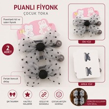 PeriMila Kız Çocuk Tül Puantiyeli Boncuklu Fiyonk Lastik Toka 2li Set