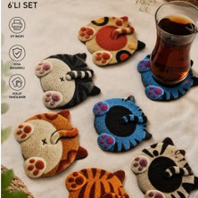 Lodos Tasarım Atölyesi Kedi Figürlü Bardak Altlığı 6'lı Set | Uv Baskılı Mdf Dekoratif Kahve ve Çay Altlığı | 9 cm