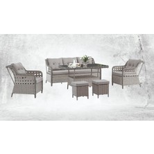 Bn Garden Alfa Gri 3+1+1 Camlı Masa Rattan Bahçe Takımı