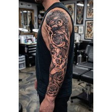 BP Tattoo Hapishane Dövmesi Kol Kaplama Kuru Kafa ve Kız Kol Dövmesi