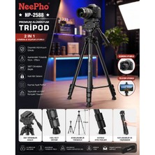 Neepho NP-2588 2'si 1 Arada Kamera ve Telefon Tripodu 360° Döner Başlıklı Profesyonel Çekim Standı