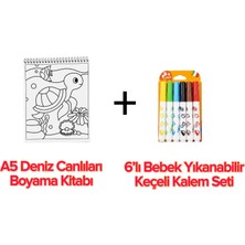 The Monarch Co Eğitici Deniz Canlıları Boyama Seti: A5 Boyama Kitabı + 6'lı Yıkanabilir Bebek Keçeli Kalemi (2+ Yaş)