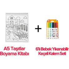 The Monarch Co Eğitici Taşıtlar Boyama Seti - A5 Spiralli Boyama Kitabı + 6 Renk Leke Bırakmayan Yıkanabilir Bebek Keçeli Kalemi