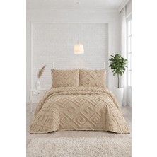 Bonny Home Bej 3 Parça Çift Kişilik Bohem Pike Takımı Mevsimlik 240X250 Yatak Örtüsü Seti Zetian