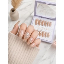 Louesse Beauty Louésse Champagne Glow Takma Tırnak Seti 12’li  Nude Işıltılı Taş Detaylı Zarif Model