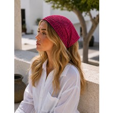 OUS Fuşya Fileli Örgü Bandana Kadın Bağlamalı Saç Bandı Hafif Esnek Günlük Bandana