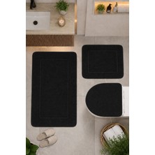 Bonny Home Siyah 3'lü Banyo Halısı Paspası Seti Kaymaz Tabanlı Yıkanabilir Klozet Takımı Venisa
