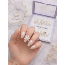 Louesse Beauty Louésse Crystal Ivory Takma Tırnak 12’li  Taşlı Kurdeleli Gelin Elegant Nail