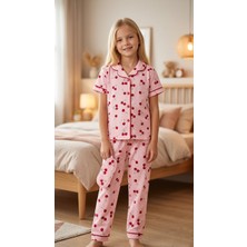 Enie Kız Çocuk Pamuklu Kiraz Desenli Yazlık Göz Bantlı Pijama Takımı