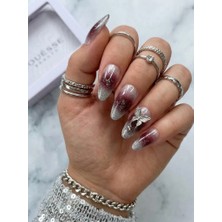 Louesse Beauty Louésse Crimson Stardust Takma Tırnak 12’li  Bordo Ombre Simli Taşlı Gece Şıklığı Nail Set