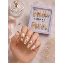 Louesse Beauty Louésse Golden Grace Takma Tırnak 12’li  Beyaz Gold Inci Detaylı Elegant Mood Nail