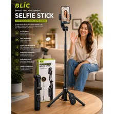 Takipli Gimbal Selfie Çubuğu Tripodlu - 360° Döner Akıllı Telefon Standı, Bluetooth Kumandalı, Uzatılabilir Selfie Stick